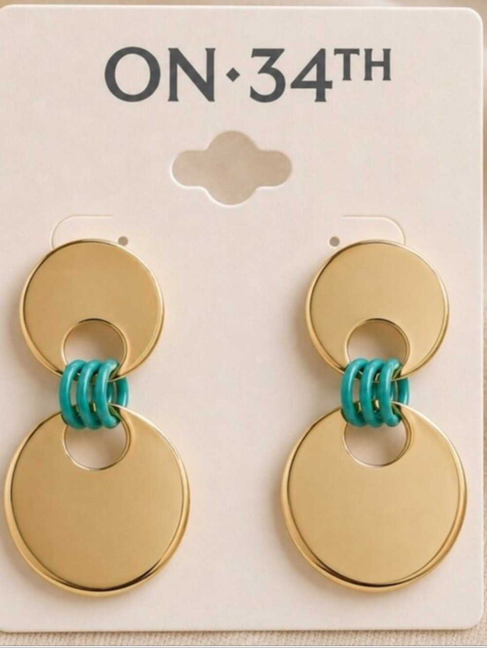 Gold and Turquoise Double Disc Drop Earrings